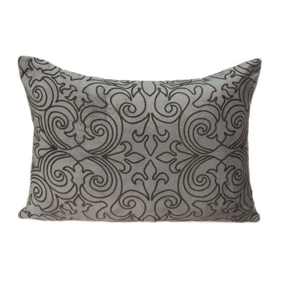 Nassau Collection 20" Champagne and Gray Cotton Rectangle Throw Pillow