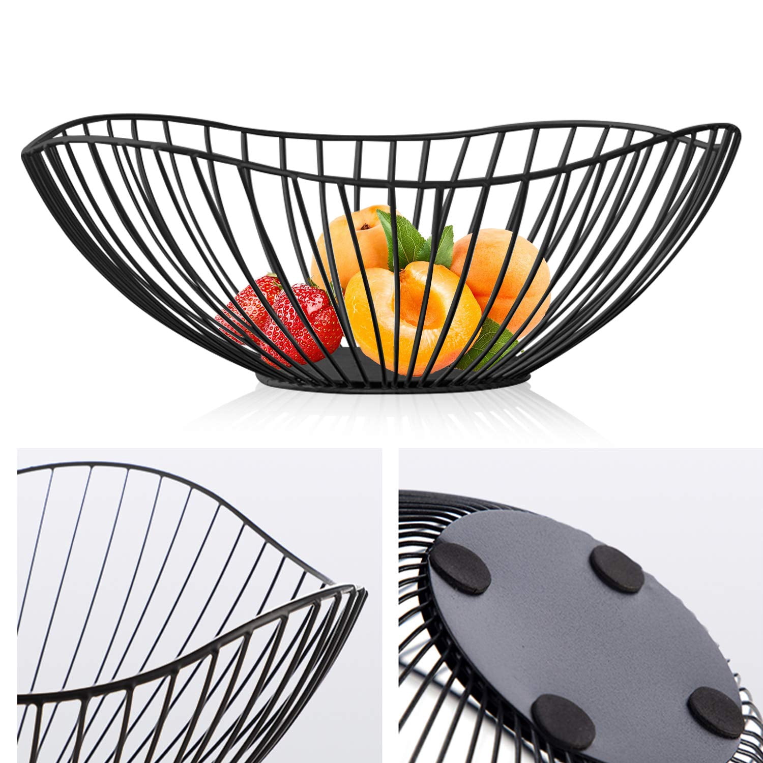 Metal Wire Fruit Basket  Black Bowl For Kitchen Counter Holder Stand Storage Baskets Countertop Home Decor Table Centerpieces Vegetable Fruits Veggies Snacks (black)