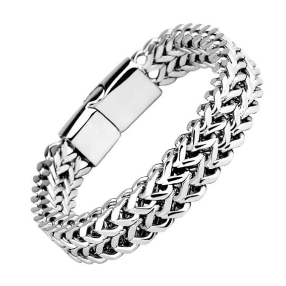 316L Stainless Steel Bracelet for Men Women 2-Strand Plated Chain, Punk Biker Style, Diamond-Cut Figaro Chain, Modern Jewelry Adjustable