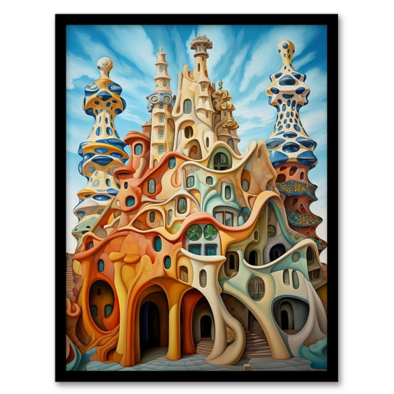 Antoni Gaudi Style Orange Pink Blue Architecture Artwork Art Print Framed Poster Wall Decor 12x16 inch