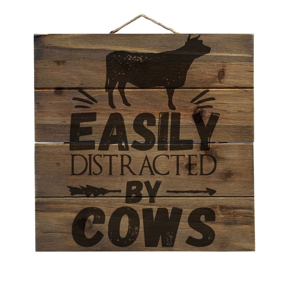 Easily Distracted By Cows - Decorative REAL WOOD Wall Art - Faux Pallet Look