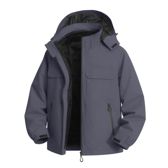 Kalauyu Mens Hood Windproof Rain Jacket Lined Drawstring with Multi Flap Pocket Water Resistant Hiking Daily Spring Fall Outdoor Coat Tops