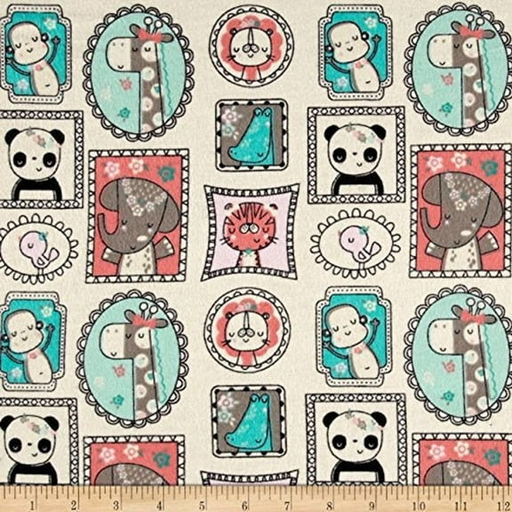 Jungle Frames in Cream Flannel Fabric Sold by the Yard