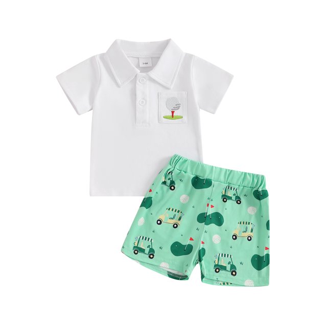 SUNSIOM Ensemble de Shorts de Golf pour Garçons Tout-Petits Manches Courtes Col à Revers Demi-Boutonné Taille Élastique Shorts