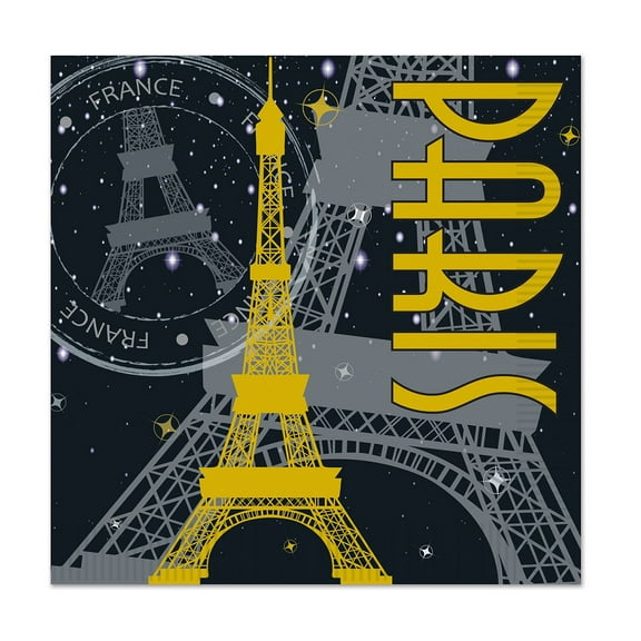 Club Pack of 192 Black and Yellow Paris Themed Disposable Luncheon Party Napkins 5"