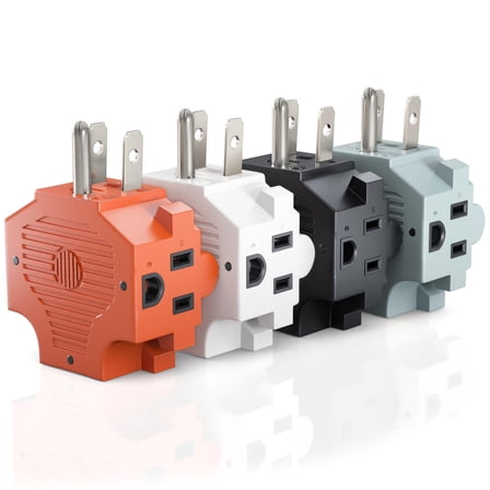 Maximm 3-Outlet Adapter Plug, Splitter Plug Outlet Expands Single Outlet Into 3 Outlets, Portable Wall Outlet Adapter, 3-Prong, ETL Certified, Orange, White, Black, Gray