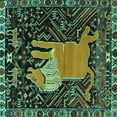thumbnail image 1 of Ahgly Company Machine Washable Indoor Square Animal Turquoise Blue Traditional Area Rugs, 8' Square, 1 of 4