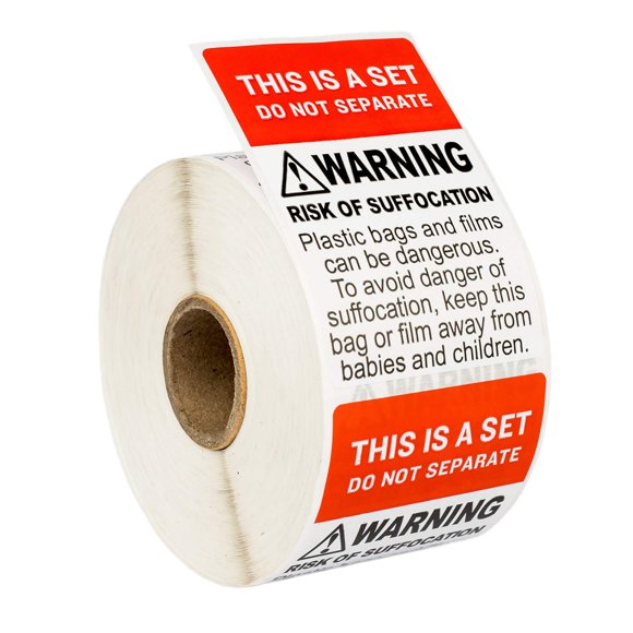 Ne Pas Séparer - Ceci Est un Ensemble avec Étiquettes/autocollants d'Avertissement de Suffocation (2 Pouces x 3 Pouces), Approuvé par la FDA, 500 Étiquettes par Rouleau, 4 Rouleaux