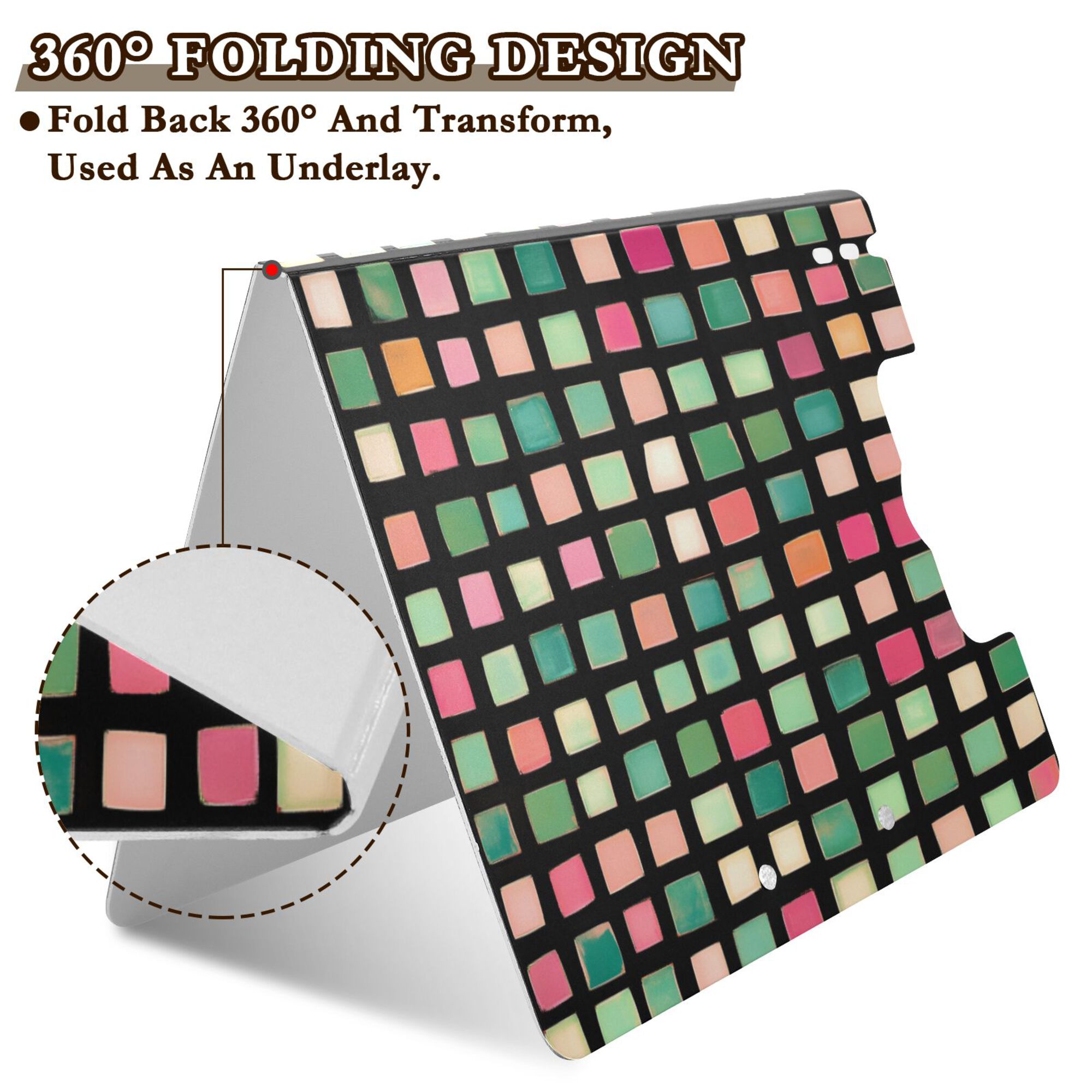 FORMRS A4 Clipboard Folder with Pen Holder Horizontal Foldable School Office Binder, Green Block Pattern