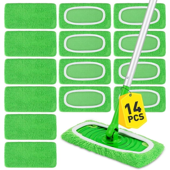 Taotique 14Pcs Reusable Microfiber Mop Pads Compatible with Sweeper Mops, Dry Sweeping Cloths & Wet Mopping Pads Refills, Washable Mop Pads for Floor Cleaning