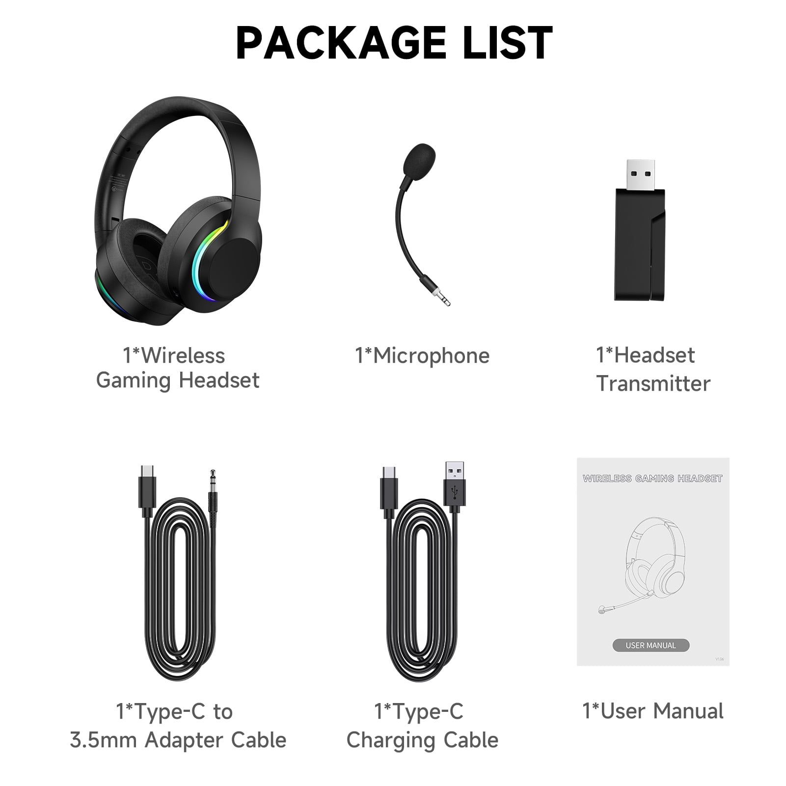 AYEDLOE Wireless Gaming Headset for PC, PS5, Switch, Mac with Bluetooth 5.4, 2.4GHz USB Gaming Headphones with Detachable Noise Canceling Mic, 3.5mm Wired Mode for Xbox Series, Black