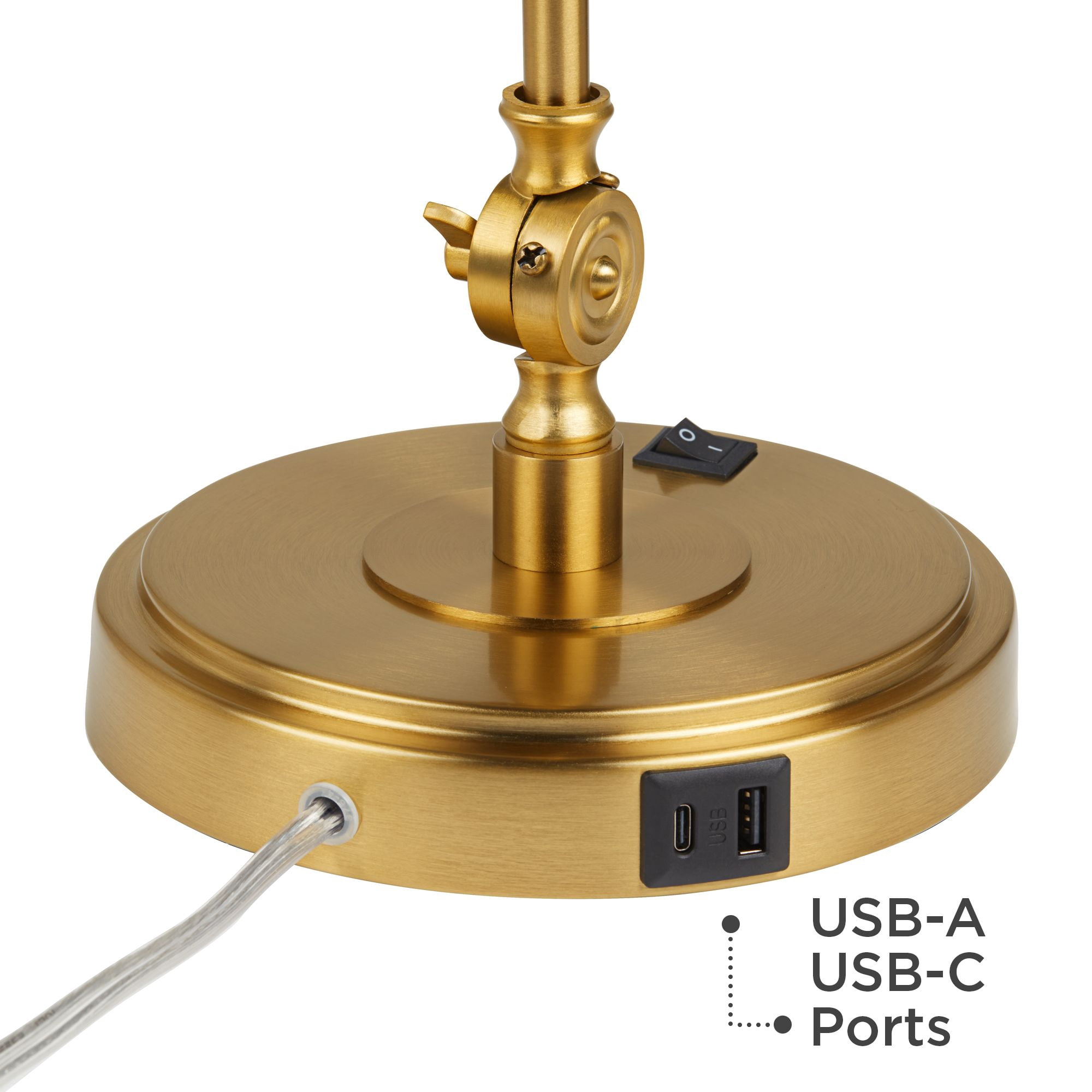 360 Lighting Wray Modern Desk Lamp 26 3/4" High Warm Brass Metal with USB Charging Port Adjustable Arm Head for Bedroom Living Room Bedside House Home
