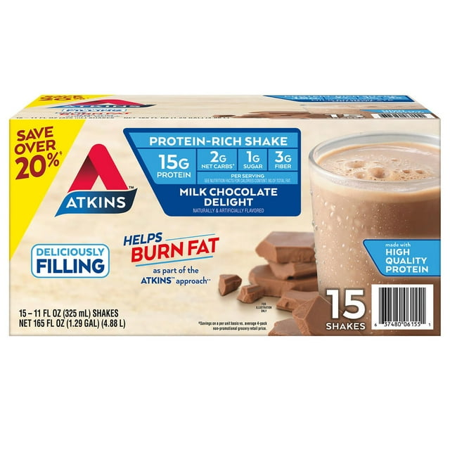Atkins 15g Keto Protein Shake, Milk Chocolate 11 fl. oz., 15 pk.