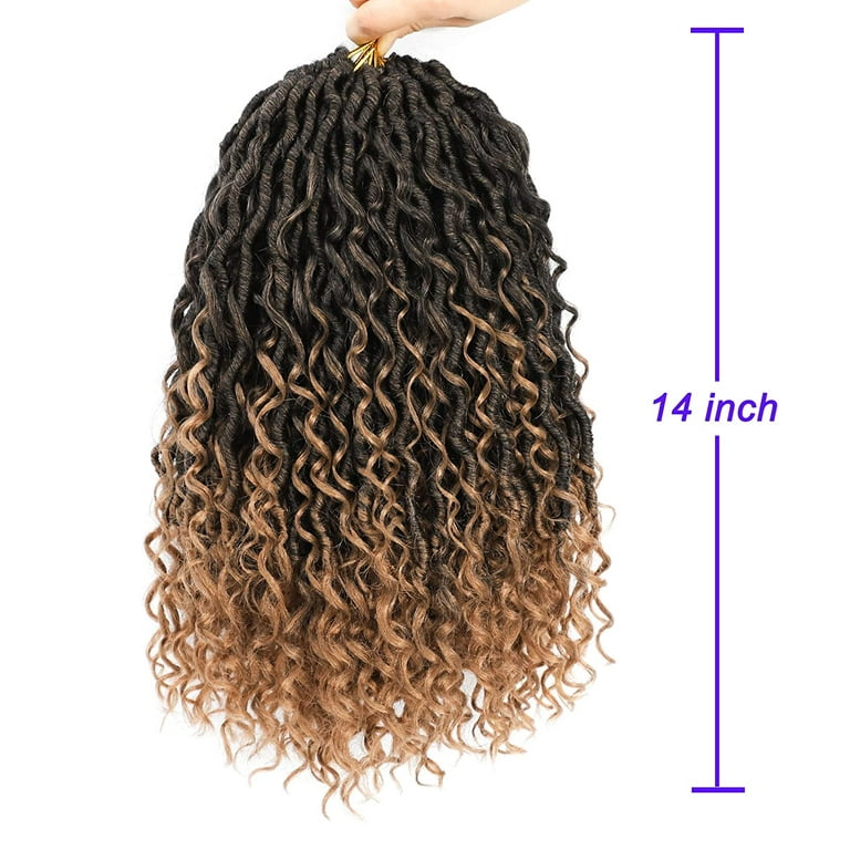 6 Packs Curly Faux Locs Crochet Hair, 14 Inch Goddess Locs Crochet Hair,  Hippie Locs Braids Hair Extensions (14Inch, 6Packs, 1B)