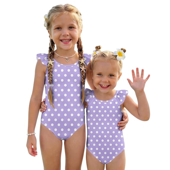 Abcomgle Kids Bathing Suits Girls Stretchy One Piece Swimsuit for Girls Cute Polka Dot Ruffled Girls Bathing Suit