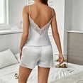 thumbnail image 5 of Bxsruta Women's Satin Cami Pajama Set V Neck Lace Trim Camisole Top Adjustable Spaghetti Straps Shorts Soft Breathable Comfortable Sleepwear Loungewear for Home Vacation Daily Wear, 5 of 7