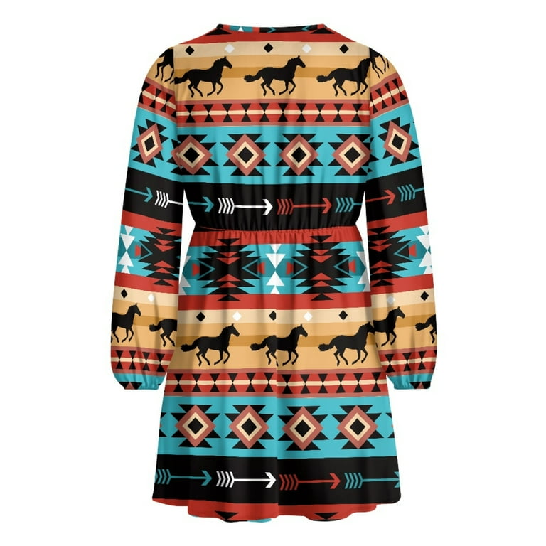 aztec dress long sleeve SAIL To Sable SAIL To Sable - Long Sleeve Smocked Waist Dress Aztec Floral - Blue