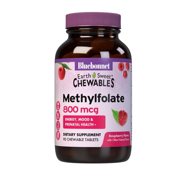 Bluebonnet EarthSweet Methylfolate 800 mcg Active Coenzyme 5-MTHF, Raspberry - 90 Days