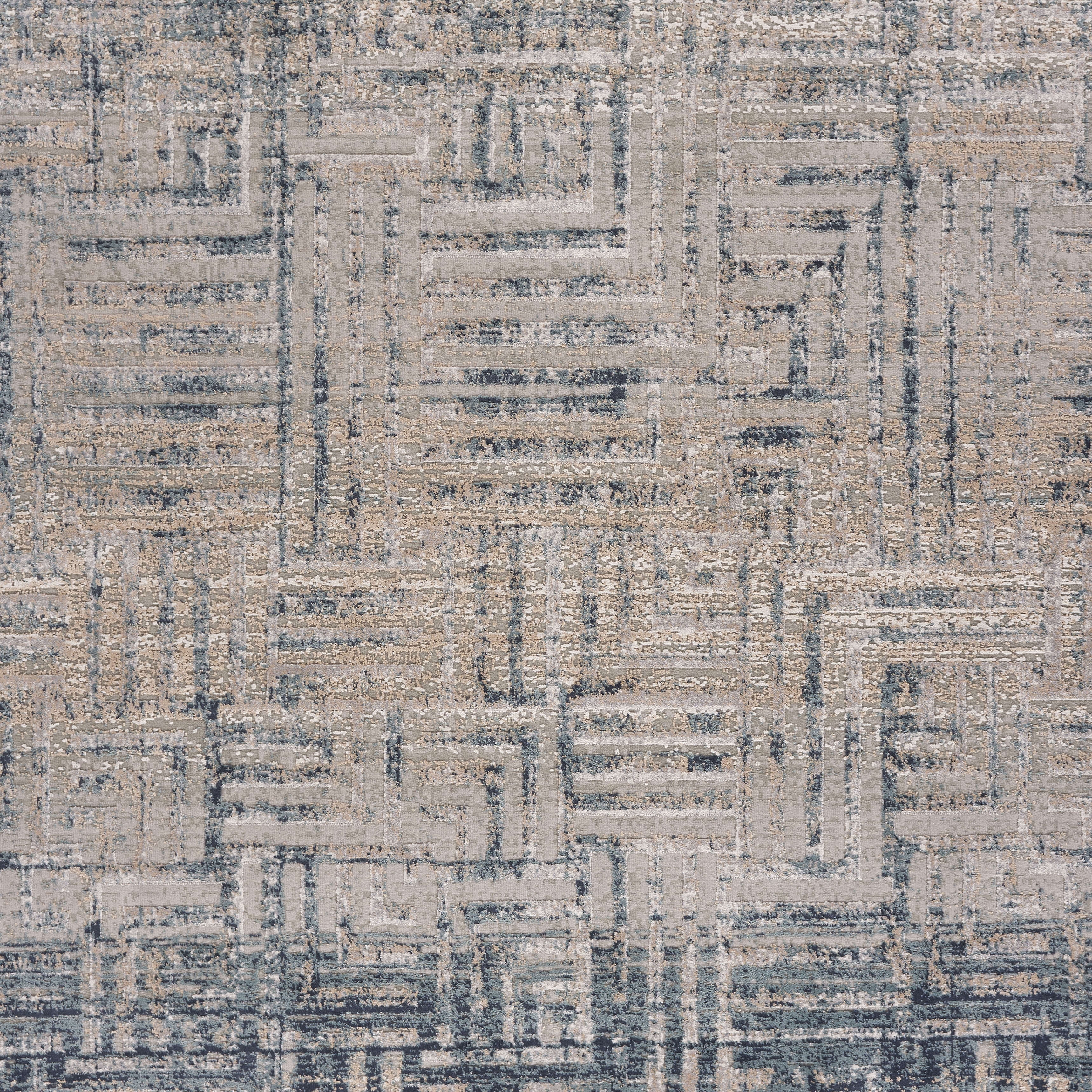 LR Home Imara Ehran Cream/Blue Transitional Geometric Polyester Area Rug, 1'10" x 3'