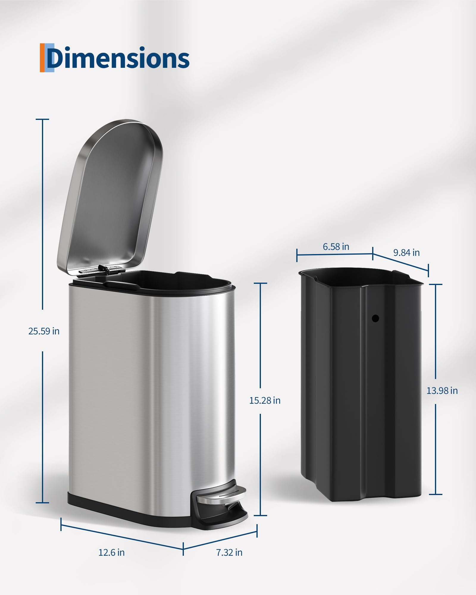 Gaderth Bathroom Trash Can, 2.6-Gallon (10L) Trash Bin, Small Trash Can With Lid For Small Spaces, Stainless Steel Garbage Can, Soft Close Bathroom Garbage Can With Lid,Diaper Disposal Bin