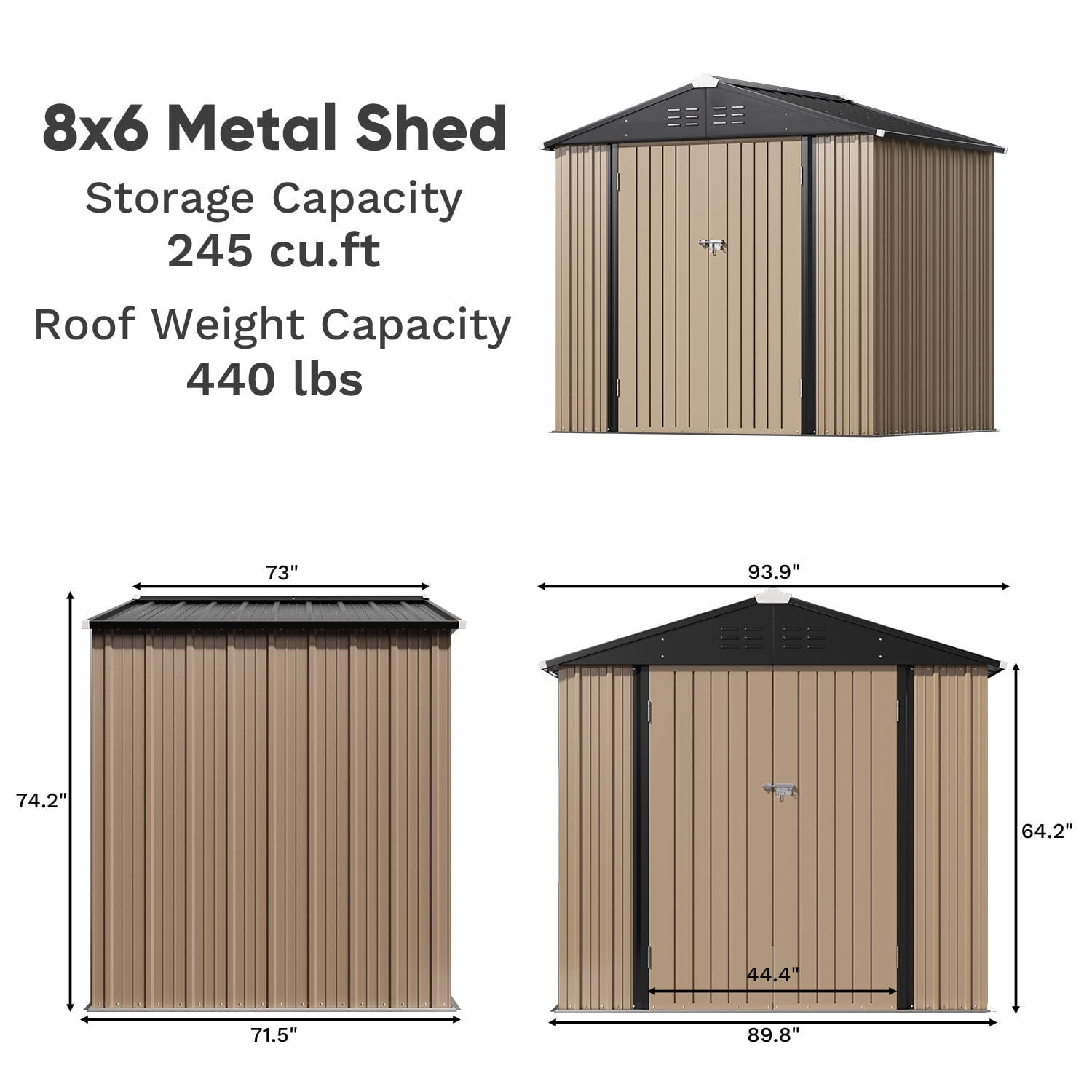 Homall 8' x 6' Mental Outdoor Storage Shed with Sloping Roof and Lockable Door, Outdoor Tool Storage Shed for Garden, Brown
