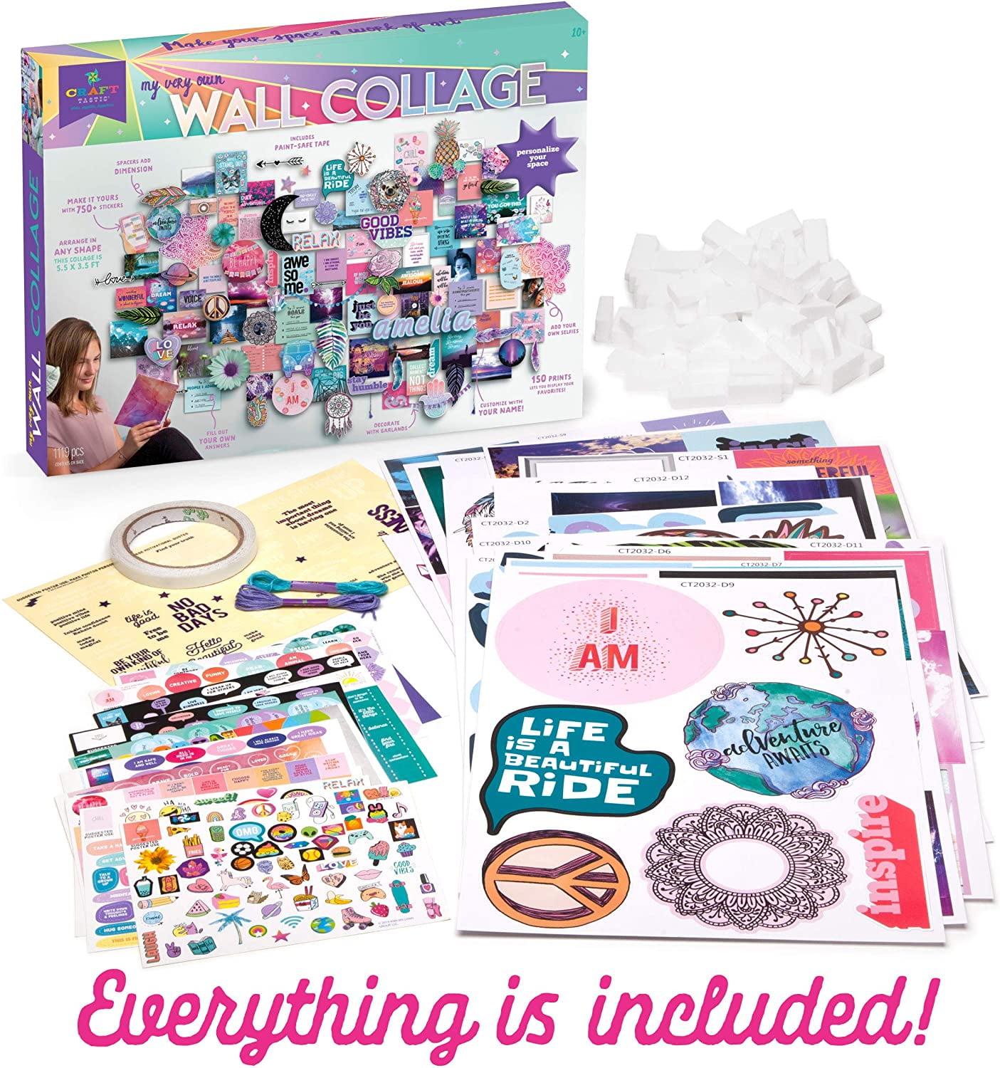 Craft-tastic DIY Wall Collage – Craft Kit – Personalize Your Space with Inspiring Quotes, Pre-cut Designs & Pictures