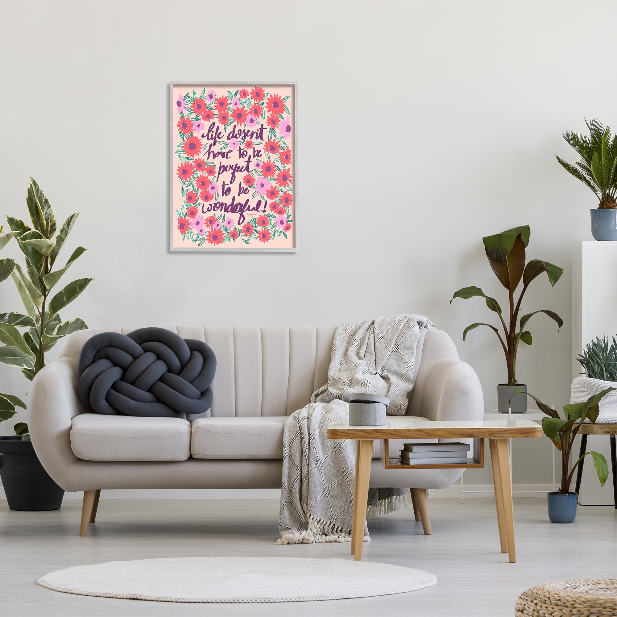 Stupell Industries Uplifting Floral Phrase Botanical & Floral Painting Gray Framed Art Print Wall Art, 24 x 30