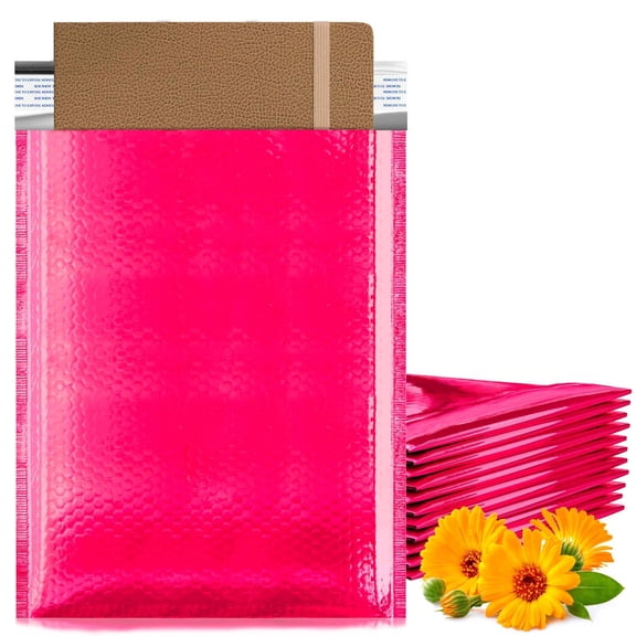 Pink Metallic Bubble Mailers, 6.5 x 9 Inches. Pack of 350 Bright Metallic Bubble Envelope. Self-Seal Foil Shipping Envelopes. Waterproof Poly Mailers Metallic for Small Business