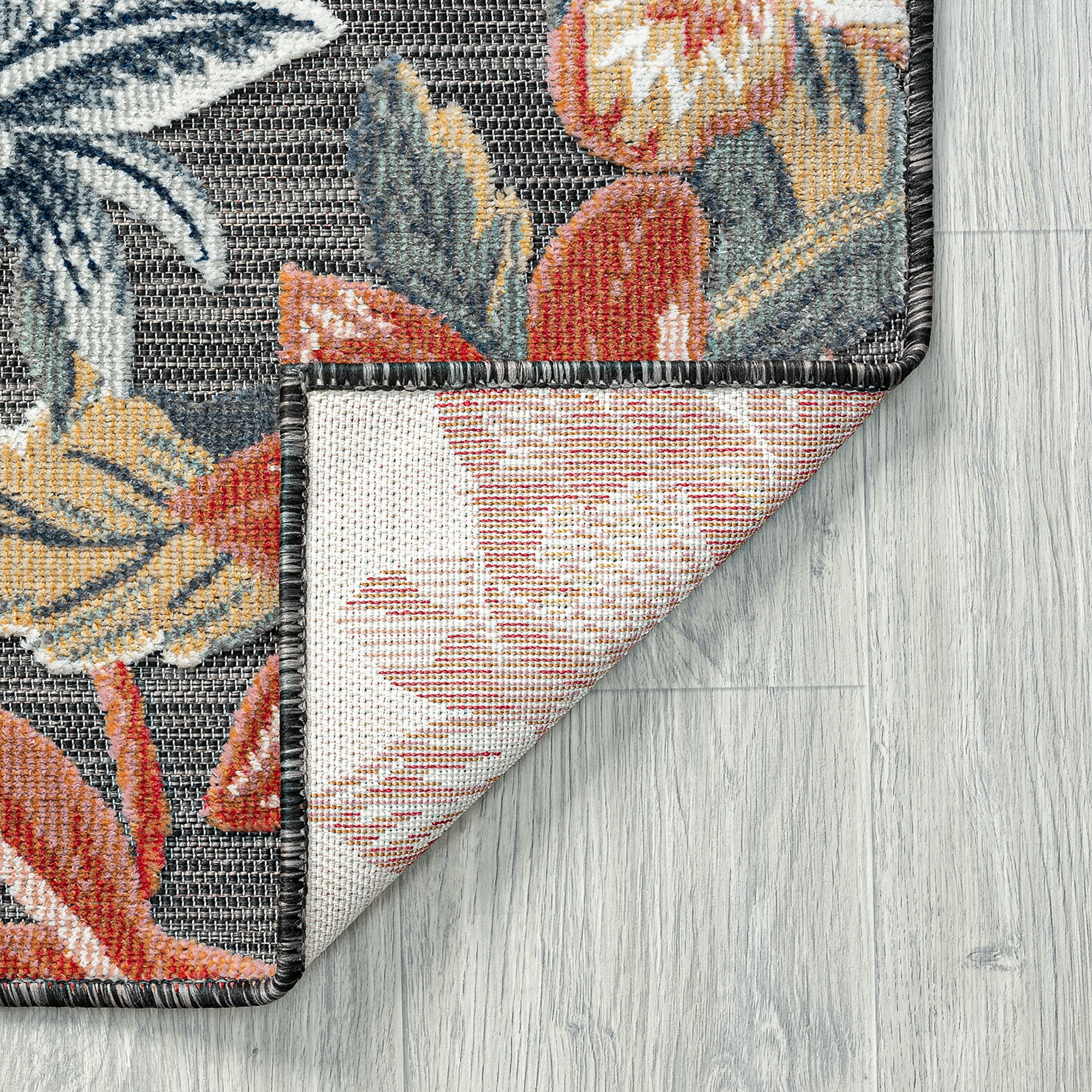 Bliss Rugs Floral Indoor Outdoor Rug Water Resistant Runner Rug for Patio, Hallway, Entryway, Deck, Black ,2' x 8'