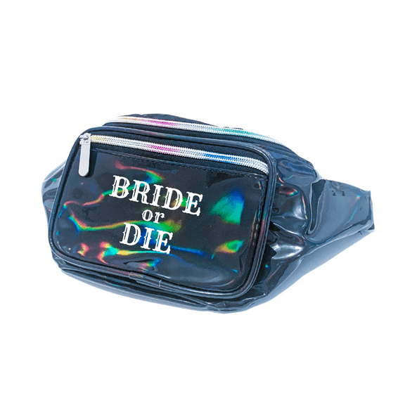 Bride or Die Black Holographic Metallic Fanny Pack