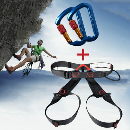 Safety Harness Bust Seat Belt Rescue Zip Line Rock Climb Rescue Equipment for Climbing IClover + [2 Packs] Stainless Steel Climbing Carabiner D-Ring Camping Screwgate 30kN Screw (Best Rock Climbing Harness)