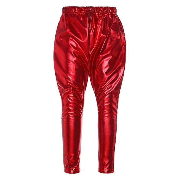 TiaoBug Kids Girls Hip Hop Jazz Street Dance Shiny Metallic Pants Trousers