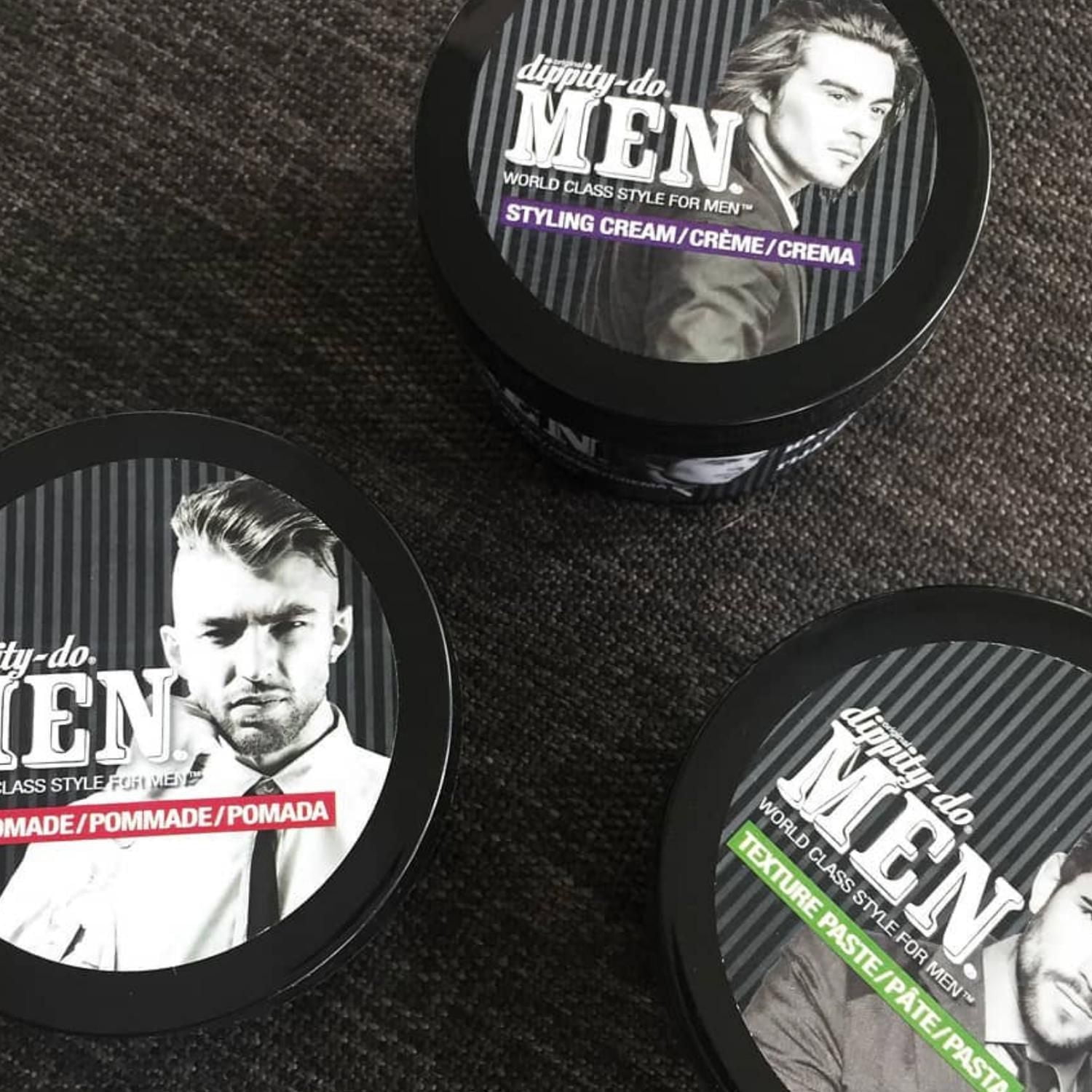 dippity-do MEN 3 in 1 Hair Styling Pomade Hydrating and Smoothing shine pomade with good grooming ingredients including a natural botanical blend to keep your style in control and manageable