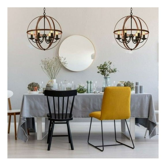 6-Light Orb Chandelier, Rustic Vintage Ceiling Lamp - Adjustable Height, Industrial Style for Bedroom, Living Room, Cafe, Restaurant