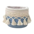 thumbnail image 2 of YANDERound Woven Cotton Rope Desktop Storage Basket with Tassel Fringe, 1pc Small Organizer for Makeup Brushes Cosmetics and Home Countertop Use, Storage Baskets for Organizing (Blue), 2 of 5