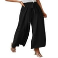 thumbnail image 3 of JUNWELL Women Loose Pants Belted Long Trousers Summer Ladies Leisure Solid Color High Waist Ruched Beach Wide Leg Pants, 3 of 5
