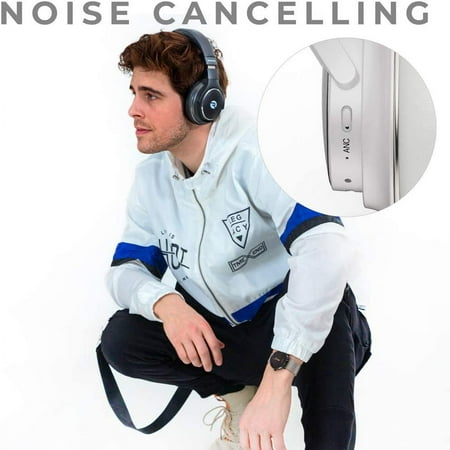 Raycon - The Everyday Over-Ear Active-Noise-Canceling Wireless Bluetooth Headphones - Silver