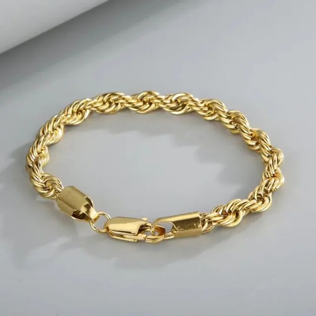Pulseras de cadena de cuerda para hombres y mujeres, oro de 18k, Plata de Ley 925, 4MM, regalos de fiesta de boda, 20cm, 8 pulgadas, gran oferta