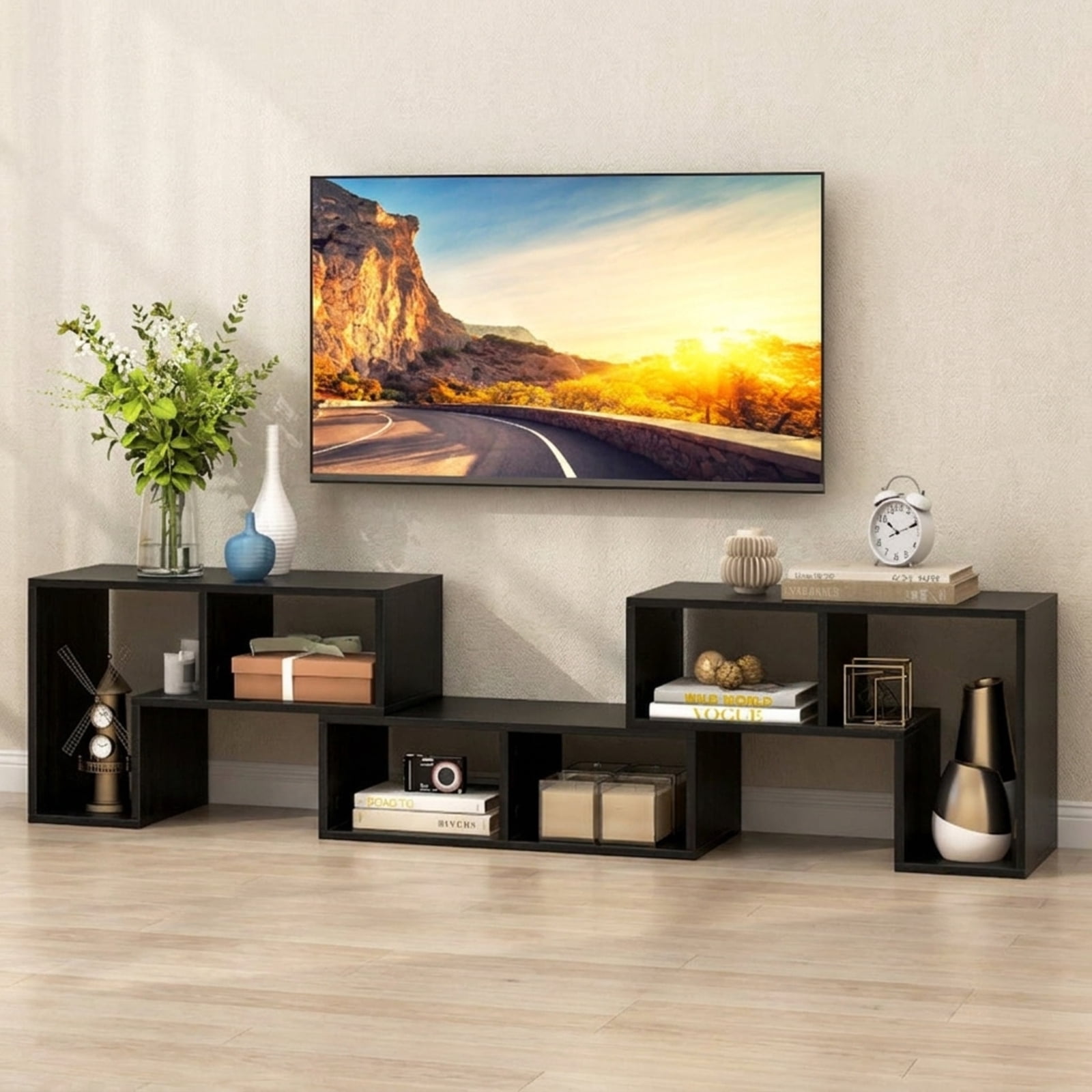 Furnibear 3-Piece Adjustable TV Stand for 65 Inch TV, Modular Entertainment Center with Shelves, Black