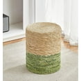 thumbnail image 6 of Wubio Pouf Ottoman, 100% Handwoven Seagrass Braided Pouffe, Boho Decor Floor Chair for Couch or Desk, Outdoor Ottomans for Garden, Round Footrest with Wood Frame-Natural & Green, 6 of 9