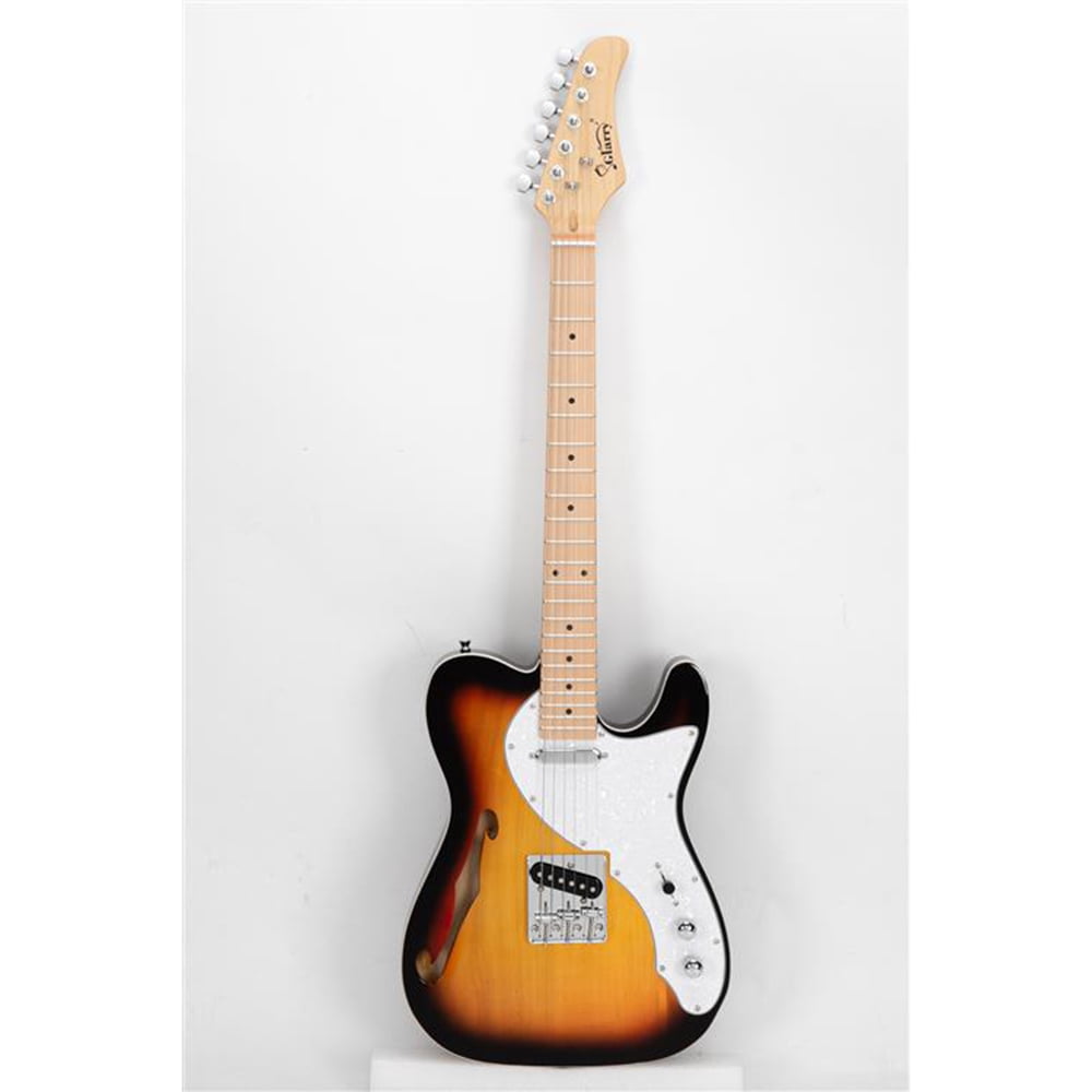 Lowestbest Electric Guitar Set, Complete Semi-Hollow Guitar with Case and Picks for Beginners, Sunset Color