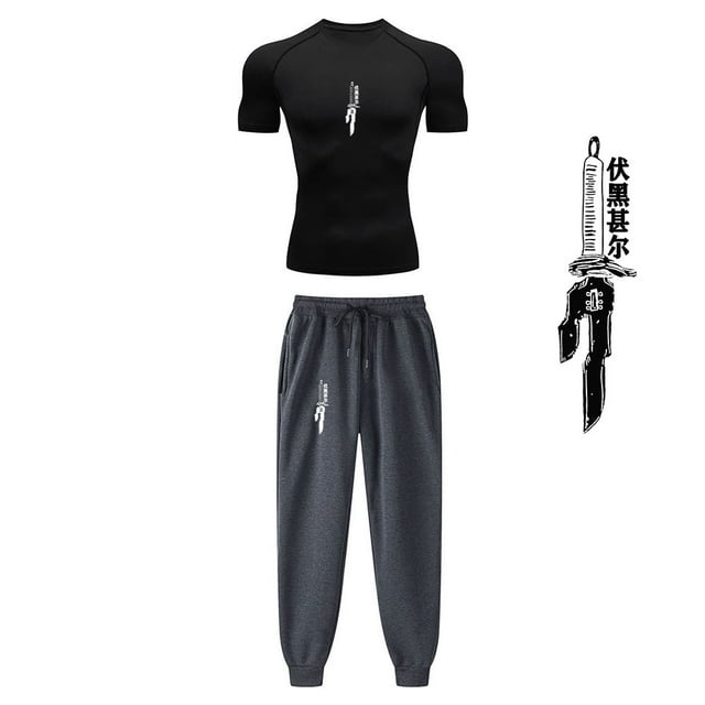 Anime Jujutsu Kaisen Compression Set Performance GYM Set Men‘s Athletic Workout Quick Dry Shirts+Sweatpants Unisex Sportwear