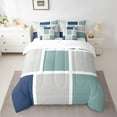 thumbnail image 2 of Feelyou Fashion Square Abstract Bedding Comforter Set 7 Pieces for Men, Green Grey Art Patchwork Full Bedding Set, Buffalo Plaid Reversible Fitted Sheet Flat Sheet, Super Cozy Room Decor, 2 of 7