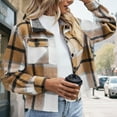 thumbnail image 2 of hoksml Women Cropped Button Wool Coats Fashionable Plaid Shacket Jacket Casual Loose Checkered Long Sleeved Short Style Double Pocket Lapel Top, 2 of 5