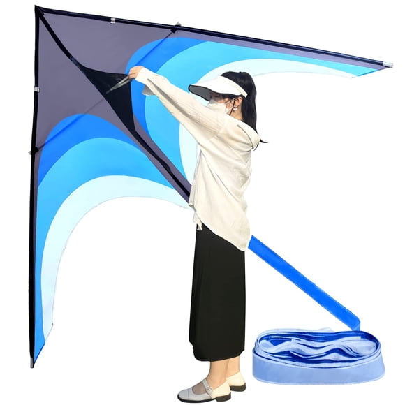 Kaiciuss Énorme Cerf-Volant Delta pour Adultes, Style Géant Ligne Simple de 9 Pieds, Extra Grand pour Voyage à la Plage, avec Queue de Cerf-Volant de 30M et Poignée de Ligne de 300 Pieds (Bleu)