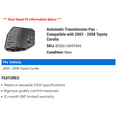 thumbnail image 2 of Automatic Transmission Pan - Compatible with 2003 - 2008 Toyota Corolla 2004 2005 2006 2007, 2 of 2