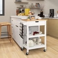thumbnail image 3 of Gymax 3-Tier Kitchen Island Cart Rolling Service Trolley w/ Bamboo Top Shelves White, 3 of 10