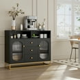 thumbnail image 6 of Homfa Sideboard Buffet, 3 Drawers Accent Cabinet with Open Shelf & Glass Doors, Black, 6 of 7