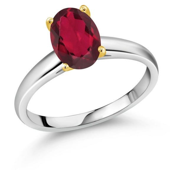 Gem Stone King 1.80 Ct Oval Red Mystic Quartz 10K White and Yellow Gold Ring Ring (Size 8)