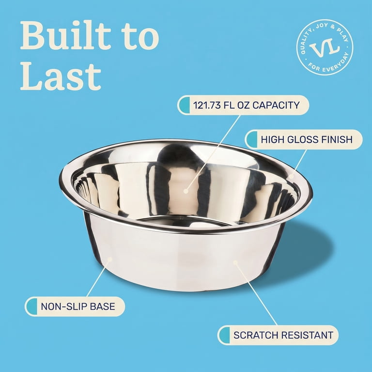 Vibrant Life Stainless Steel Dog Bowl Large 121.73 fl oz Capacity